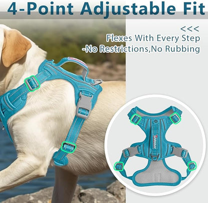 BARKBAY Dog Harness No Pull Oxford with ID Tag Pocket - Heavy Duty, Reflective, Easy Control for Large Dogs(Aqua Oxford,M)