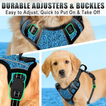 BARKBAY No Pull Dog Harness Large Reflective Dog Harness with Front Clip and Easy Control Handle for Walking Training Running with ID tag Pocket(Blue/Black,XS)