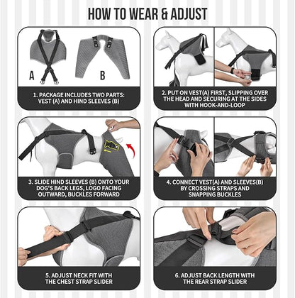 Arblina Dog Recovery Sleeve for Hind Leg, Adjustable Buckled Rear Leg Sleeve to Prevent Licking Wounds for Medium Large Dogs After Surgery, Thick Leg Sleeve as Cone Collar Alternative, XL