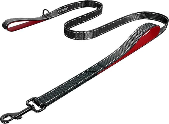 Dog Leash 6.5ft Long, Double Handle Dog Leash for Safety Control Training, Heavy Duty Dog Leads with Traffic Padded Handles, Reflective Leashes for Small Medium Large Dogs(6.5ft, Black Red)