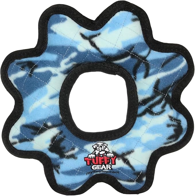 TUFFY- World's Tuffest Soft Dog Toy- Ultimate Gear Ring Camo Blue-Squeakers - Multiple Layers. Made Durable, Strong & Tough.Interactive Play (Tug,Toss & Fetch).Machine Washable & Floats