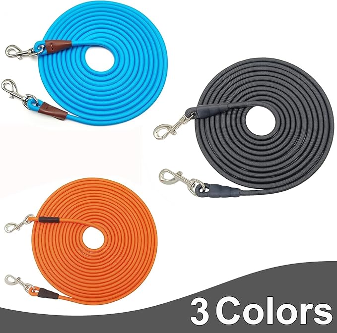 65FT Dog Tie Out Leash, Long Tether 8-10-13-15-20-25-30-35-40-50 FT Nylon Rope Check Cord for Medium Large Dogs Outdoor Yard Playing Camping Backyard (Black, 3/8")