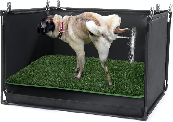 MABOZOO Dog Pee Pad Holder with Artificial Grass, 25 * 21 * 15.7 in Foldable Indoor Dog Potty Tray with Hemmed Edge, No Spill Pee Pad Holder Tray Puppy Litter Box for Dogs