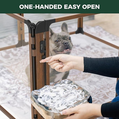 FXW AuraSpace Pro Acrylic Indoor Dog Playpen, Heavy-Duty with Metal Frame, 24" Height 6 Panels for Puppies & Small Dogs,Walnut│Patented