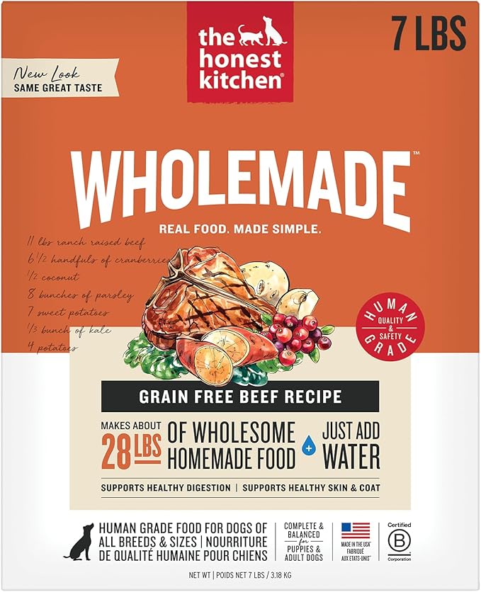 The Honest Kitchen Human Grade Wholemade™ Dehydrated Grain Free Beef Dog Food - Complete & Balanced Meal or Topper 7 lb Box