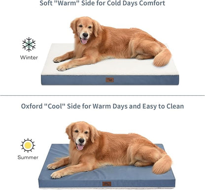 Plush Orthopedic Dog Bed for Medium Dogs & Puppies, Waterproof Dog Beds 30x20 Inch with Removable Washable Cover, Egg Crate Foam Flat Pet Mat, Blue White