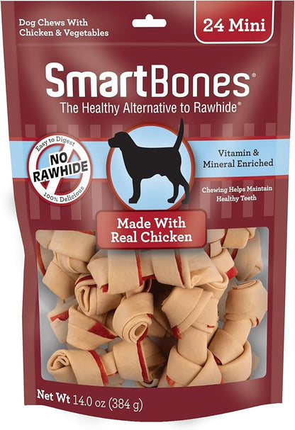 SmartBones Mini Bones with Real Chicken, 24 Count, Rawhide-Free Chews for Dogs