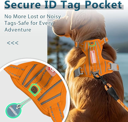 BARKBAY Dog Harness No Pull Oxford with ID Tag Pocket - Heavy Duty, Reflective, Easy Control for Large Dogs(Pumpkin Oxford,M)
