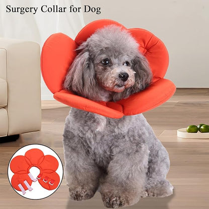 Soft Dog Cone for Small Dogs Flower Dog Cone Collar Adjustable Surgery Recovery Collar for Dogs Frog, Cow, Elephant Pet Cones foe Dogs (Orange Flower, M)