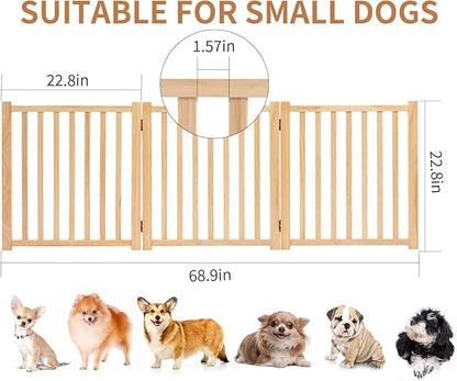 YOCAN Paint-Free Wooden Freestanding Dog Gates for The House,Doorways, Stairs,Wood Dog Fences Indoor Pet Gate,Step Over Fence-3 Panels L:69" H:23"