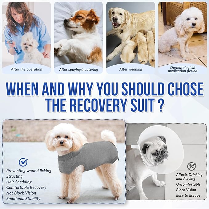 Lukovee Recovery Suit for Dogs, Onesie Surgery Recovery Suit for Female Male Dogs, Abdominal Wounds Cone E-Collar Alternative Prevent Licking Spay Recovery Suit (Grey,Large)