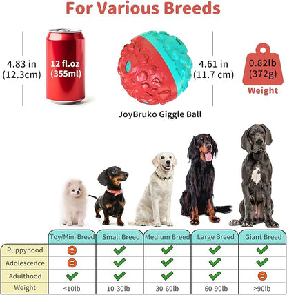Dog Ball for Aggressive Chewers - Interactive Dog Toy Giggle Balls Fun Squeaky Sound to Keep Them Busy, Durable for Small Medium Large Breeds, Rubber Chew Toys, As Seen on TV, Blue & Red