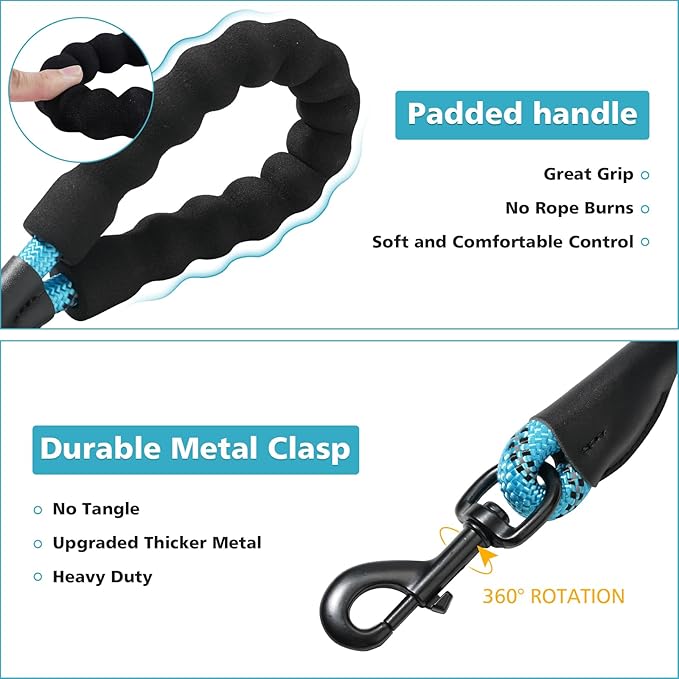Rttochfy Rope Dog Leash 2/4/5/6/8/10 FT with Comfortable Padded Handle and Highly Reflective Threads for Small Medium and Large Dogs Heavy Duty (1/2"-4 FT, Green)