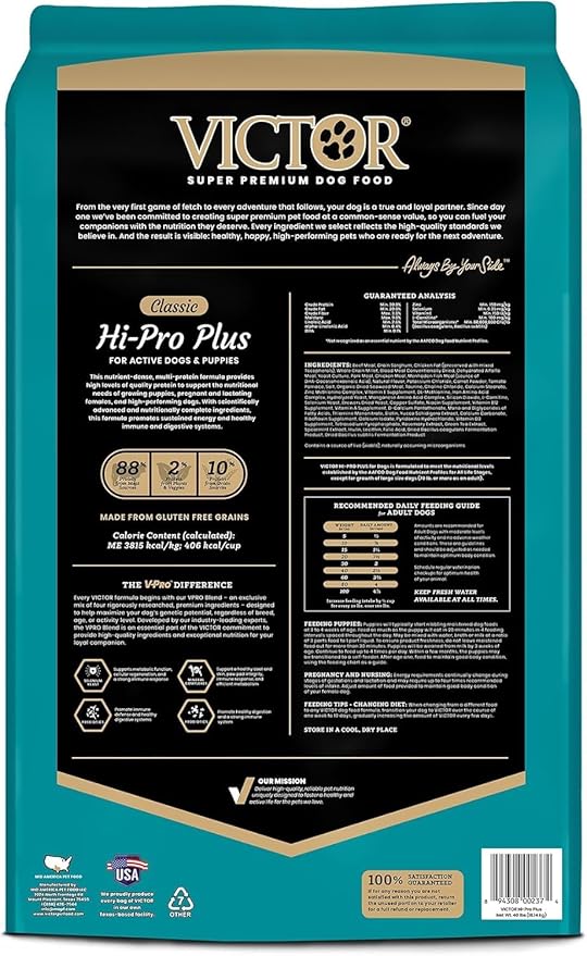 VICTOR Super Premium Dog Food – Hi-Pro Plus Dry Kibble – High Protein Dog Food with 30% Protein – Beef, Chicken, Pork, Fish Meals, Gluten Free - for High Energy and Active Dogs & Puppies, 40lbs