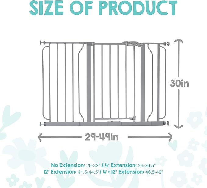Regalo Safety 29-49" Easy Step Extra Wide Baby Gate for Doorways & Bottom of Stairs, Pressure Mounted Safety Gate with Door for Babies, Toddlers & Pets, Platinum