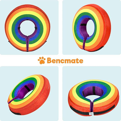 BENCMATE Inflatable Dog Cone Collar Alternative, Soft Dog Cone for Small Medium Large Dogs and Cats, Neck Recovery ECollar Donut Collar After Surgery (Small, Rainbow)