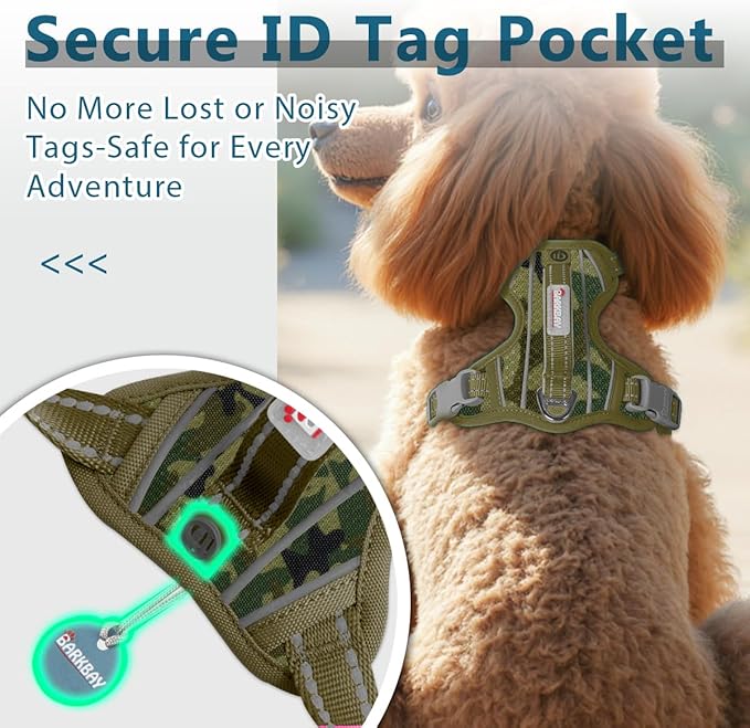 BARKBAY Dog Harness No Pull with ID Tag Pocket - Heavy Duty, Reflective, Easy Control for Large Dogs(Camo,XS)