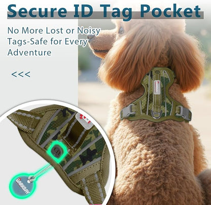 BARKBAY Dog Harness No Pull with ID Tag Pocket - Heavy Duty, Reflective, Easy Control for Large Dogs(Camo,XS)