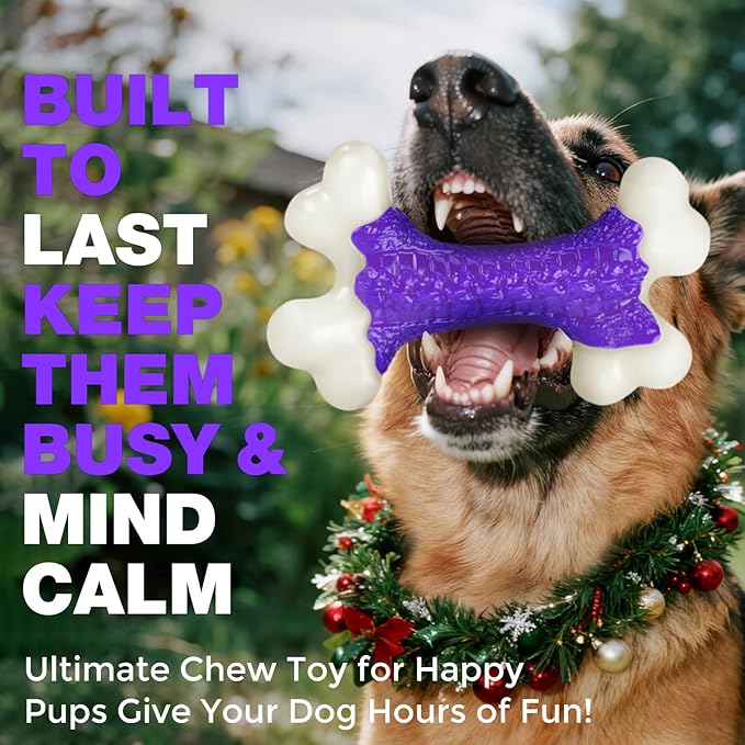 Kseroo 6-Pack Indestructible Dog Toys for Aggressive Chewers: Bacon Flavored Hard Nylon Bone Chew Toys, Tough Dog Chew Toys for Large Dogs, Dog Toys to Keep Them Busy for Medium Large Breed, Purple