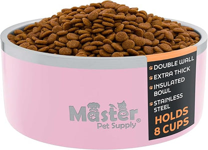 Master Pet Supply Stainless Steel Dog Bowls - 64 oz, Heavy Duty - Rose Quartz, Double Wall Extra-Thick Insulated, Non-Slip Pet Water Bowl for Dogs, Cats & Pets, Anti Rust Metal, Dish Washer Safe