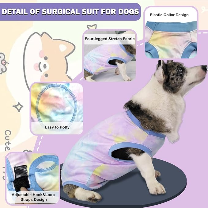Dog Surgery Recovery Suit for Male Female, Spay Neuter Cone Alternative Surgical Onesie, Tie-dye Light Blue, M