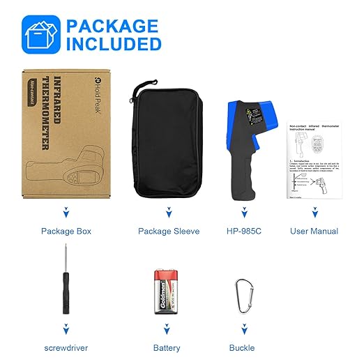 HOLDPEAK Infrared Thermometer D:S=16:1, Digital IR Thermometer 58℉~1472℉, Non-Contact High Laser Temp IR Tool for Cooking (NOT for Human) 985C