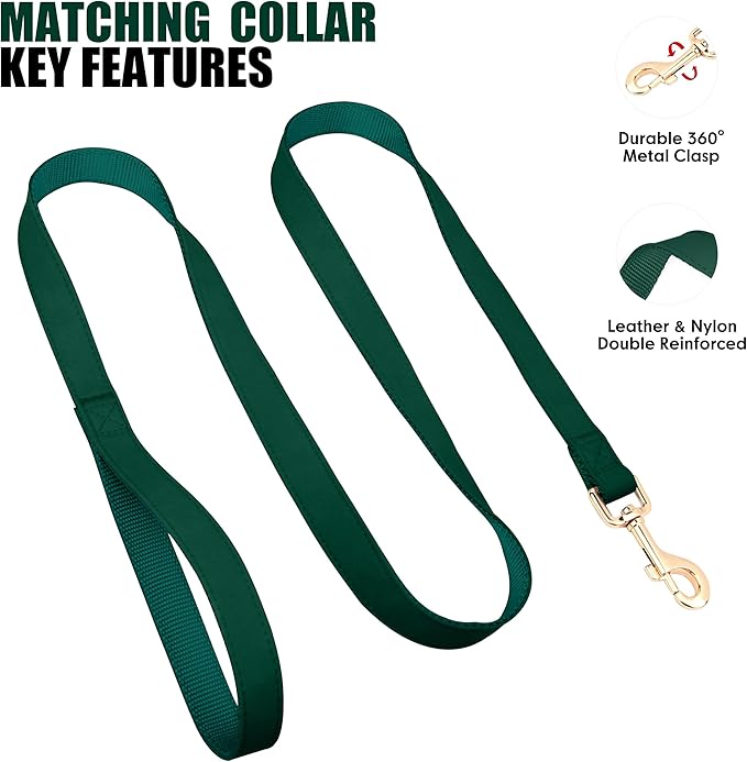 PET ARTIST Soft PU Leather Dog Collar and Leash Set, Bright & Stylish 5FT PU Leather Leash and Collar Set, Durable Pet Collars with Quick Release Metal Buckle for Large Dogs,Christmas Green,L(16-27")