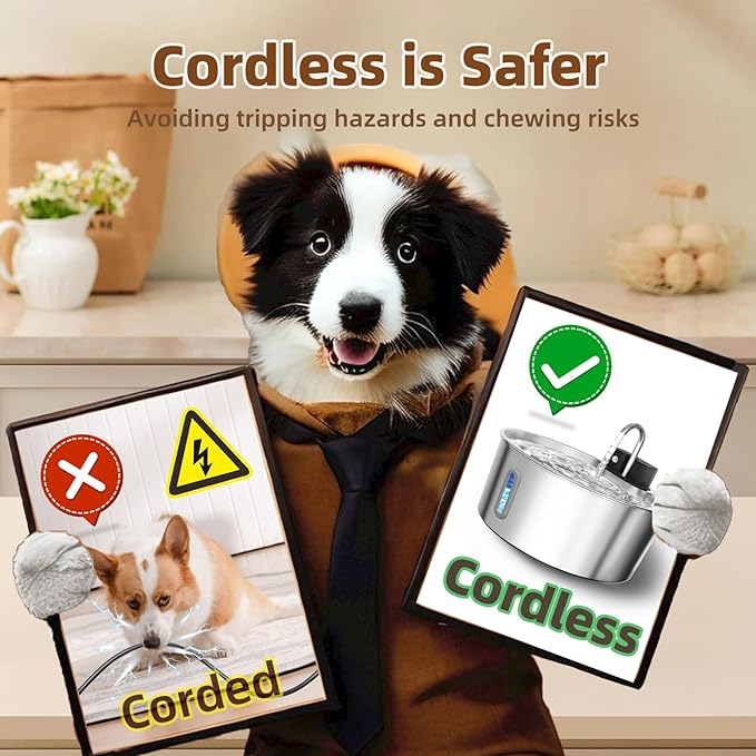 Cordless Dog Water Fountain with Silicone Mat, 7L/236oz Stainless Steel Automatic Dog Water Dispenser for Large Dogs, Multi-Filtration Pet Fountain & Ultra-Quiet Pump