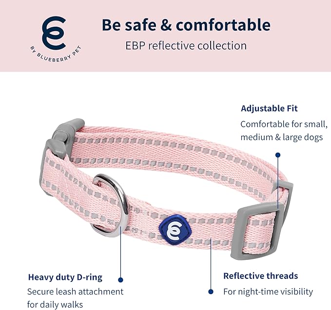 Blueberry Pet Essentials Reflective Dog Collar & Leash Set, Adjustable for Small Dogs | Safe Walking Gear for Pet Parents, Puppy Training & Daily Use SmallDogs, Baby Pink