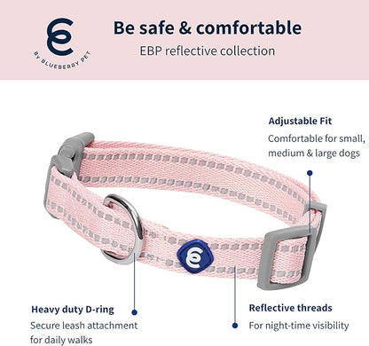 Blueberry Pet Essentials Reflective Dog Collar & Leash Set, Adjustable for Small Dogs | Safe Walking Gear for Pet Parents, Puppy Training & Daily Use SmallDogs, Baby Pink