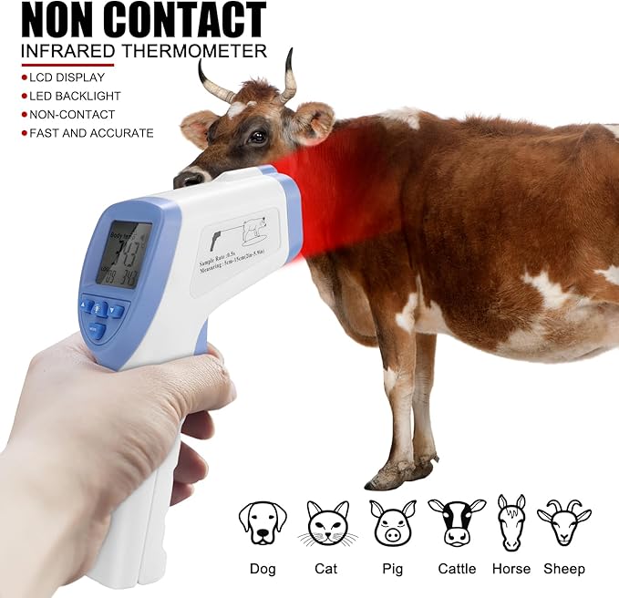 Veterinary Thermometer Fast Digital Veterinary Thermometer Non Contact Pet Thermometer for Pig Cattle Sheep Dog Horse (Without Battery)