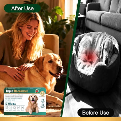 Triple Dewormer for Dogs, Pyrantel Pamoate etc for The Treatment and Control of Roundworms, Hookworms, 114 mg/tab for Dogs 5-100lbs, 24 Tablets Supply