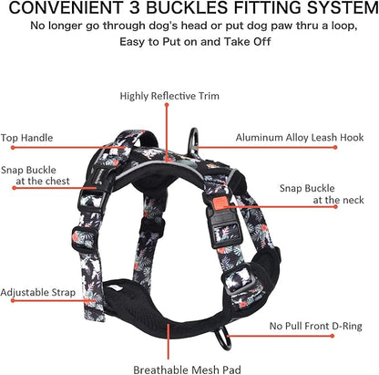 Petmolico No Pull Dog Harness Set with Leash Attachment Easy Control Handle Reflective Harness Vest Small Breed, Puppy Vest and Leash Set with Poop Bag Holder, Small - Rainforest Flower