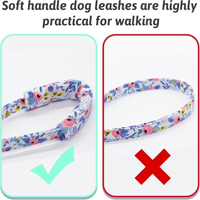 Dog Collar and Leash Set Girls Adjustable Puppy Collars with Floral Bow Tie for Small Medium Large Female Dogs, Blue Flower, S