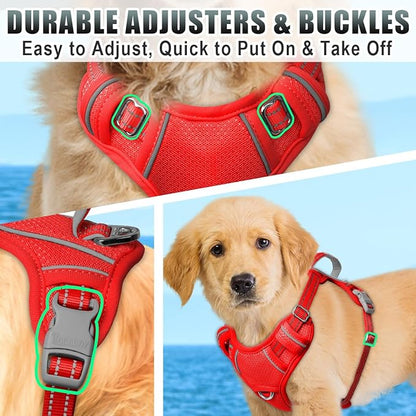 BARKBAY No Pull Dog Harness Large Reflective Dog Harness with Front Clip and Easy Control Handle for Walking Training Running with ID tag Pocket(Red,S)