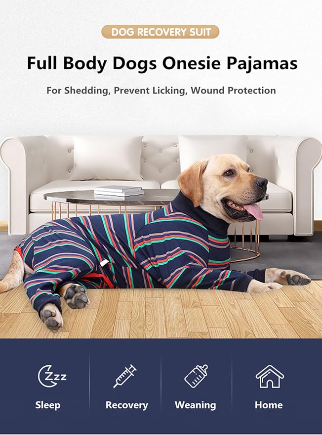 Dog Recovery Suit, Abdominal Wound After Surgery Wear, Prevent Licking Wounds, E-Collar & Cone Alternatives, Long Sleeve Postoperative Shirts Dog Pajamas Prevent Shedding(3XL, Blue)