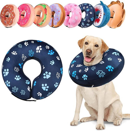 BEAUTYZOO Inflatable Dog Cone Collar, Recovery Dog Cone After Surgery, Adjustable Blow up Dogs Donut Collar, Pet Recovery Collar for Dogs,Navy Blue XL