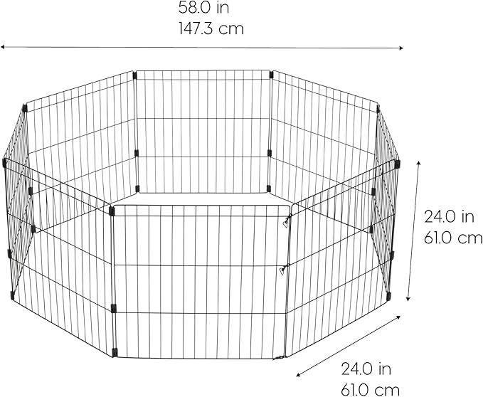 IRIS USA 24" 8-Panel Metal Pet Dog Puppy Playpen, Indoor/Outdoor Dog Fence, 58 x 58 x 24, Foldable, Customizable, Black