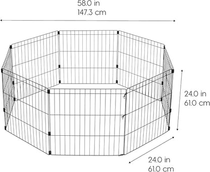 IRIS USA 24" 8-Panel Metal Pet Dog Puppy Playpen, Indoor/Outdoor Dog Fence, 58 x 58 x 24, Foldable, Customizable, Black