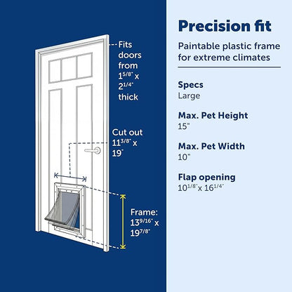 PetSafe Extreme Weather Plastic Pet Door - Energy-Saving Thermal Barrier Pet Flap with Slide-in Door Locking & Secure Flap Cover - Plastic Frame - for Dogs Up to 100 Lb - Large