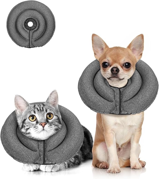 MIDOG Dog Cone Collar for Large Medium Dogs, Soft Inflatable Dog Cone Alternative After Surgery, Adjustable Protective Recovery Cone - Patented Alternative E Collar Does Not Block Vision (Gray-XS)