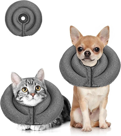 MIDOG Dog Cone Collar for Large Medium Dogs, Soft Inflatable Dog Cone Alternative After Surgery, Adjustable Protective Recovery Cone - Patented Alternative E Collar Does Not Block Vision (Gray-XS)