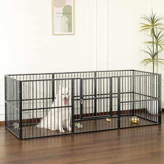 Dog Playpen - 32" Height Dog Pen, Heavy Duty Puppy Pen with Door, Safe & Sturdy, Easy Assemble for Indoor/Outdoor Pet Playpen (8 Panels with Door)