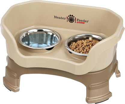Neater Feeder Deluxe Mess-Proof Elevated Cat Bowls, 2 Height Adjustable (6” & 7.5”) No-Spill Raised Cat Bowl Stand, Whisker Friendly Stainless Steel Dishes for Indoor Cats, Made in USA, Cappuccino