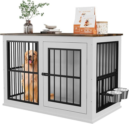 40'' Wooden Dog Crate Furniture, Liftable Top Escape Proof Pet House, Heavy Duty Indestructible, Decorative Pet Crate House End Table TV Stand for Large Breed Medium Small High Anxiety Dogs