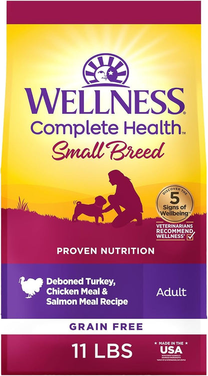 Wellness Complete Health Small Breed Adult Dry Dog Food, Grain Free Kibble, Chicken and Salmon Recipe, 11 lb Bag
