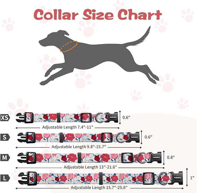 Kazazoo Dog Collar Cute and Soft Nylon Puppy Collar Girl, Adjustable Dog Collars for Small Medium Dogs, Blue and Pink Flowers-M