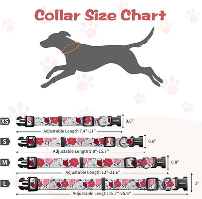 Kazazoo Dog Collar Cute and Soft Nylon Puppy Collar Girl, Adjustable Dog Collars for Small Medium Dogs, Blue and Pink Flowers-M