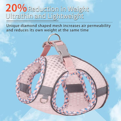 Summer Dog Harness and Leash Set, Soft Dog Vest Harness with Super Breathable Diamond Mesh, Reflective No-Pull Pet Harness for Outdoor Walking, Training for Small Dogs, Cats Pearl Pink XXS