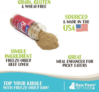 Raw Paws Boost Pet Food Topper Freeze-Dried Beef Liver, 2.8-oz, Made in USA, Dog Food Toppers for Picky Eaters, Cat Gravy Dog Gravy Topper for Dry Food, Beef Liver Sprinkles for Dogs, Cat Food Toppers